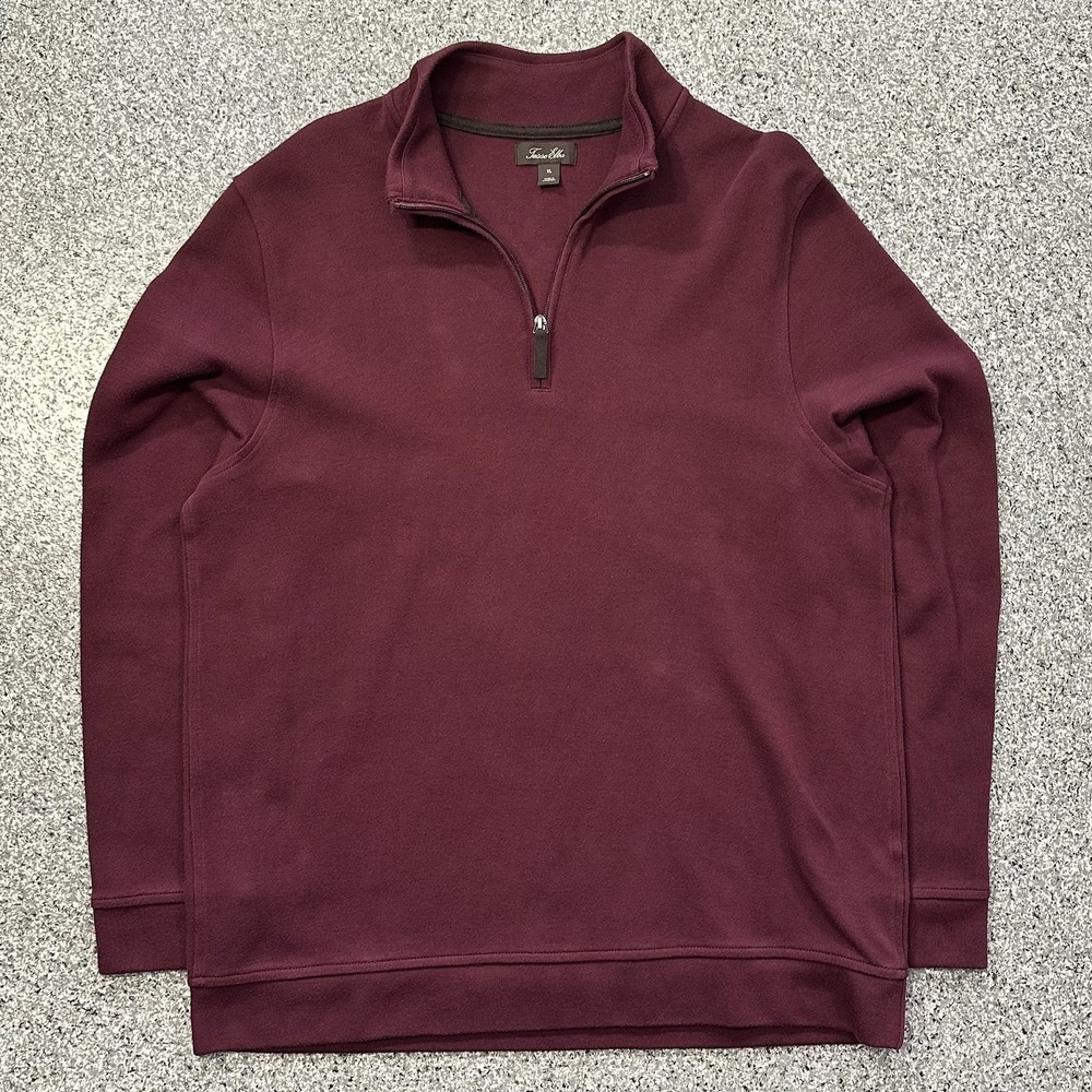 Tasso Elba Quarter Zip Pullover Sweater Mens XL Cotton Blend Maroon Red
